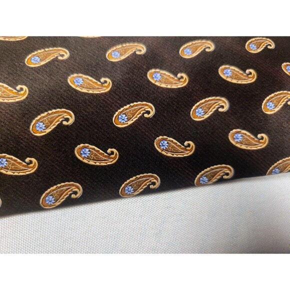 Kolte Men's 100% Silk Tie Made in Italy - Classic Paisley Brown/Black Blue Gold - Picture 2 of 3